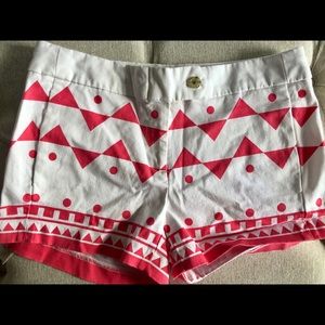 J. Crew Pink/White Chino Shorts, Tortoise Button